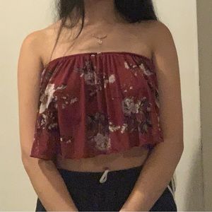 Red Crop Top with White Flowers